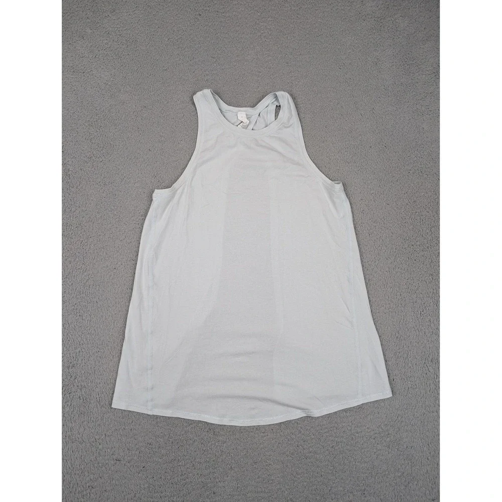 Lululemon Tank Top Womens 2 Light Gray Pima Cotton Twist Back‎ Open Split Yoga